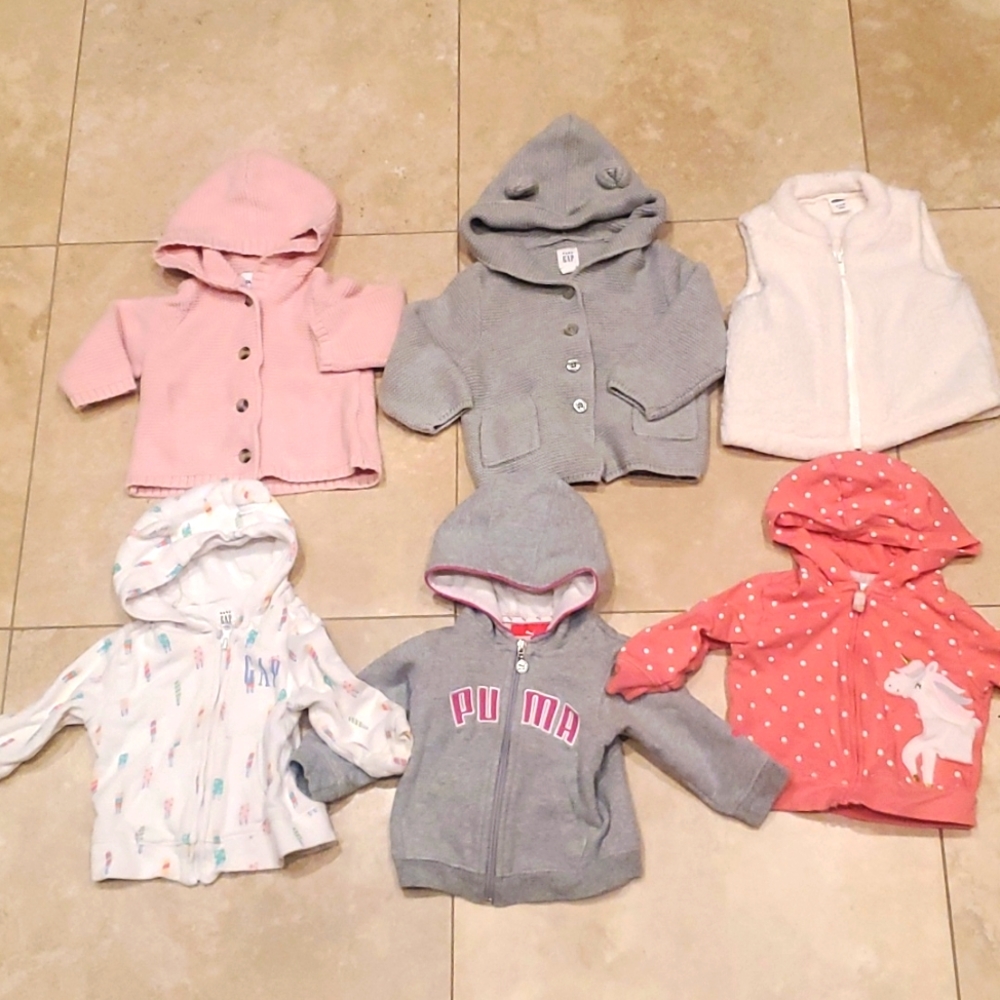 Lot of Girl's 6 Hoodie and Vest 6-12 months
